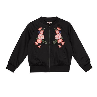 bluezoo Girls' black floral embroidered bomber jacket